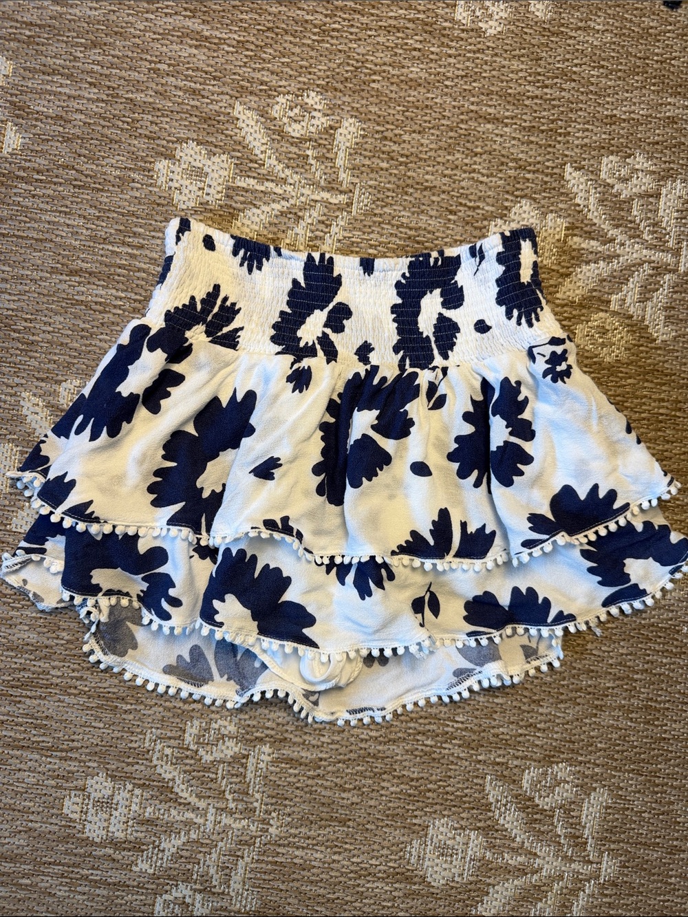 Paradise White and Navy Floral Ruffle Skort - Women